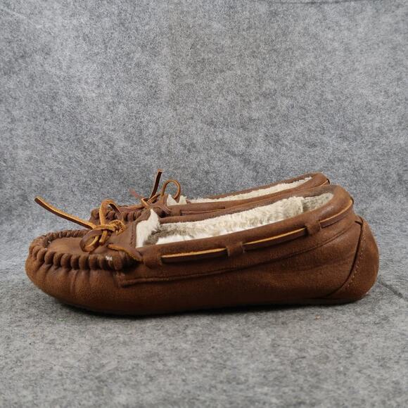 Minnetonka Shoes Womens 7 Slipper Loafer Moccasin Slip On Faux Fur Comfort Brown - Picture 4 of 11